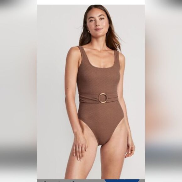 Old Navy Brown Belted One-Piece Swimsuit - Picture 1 of 9